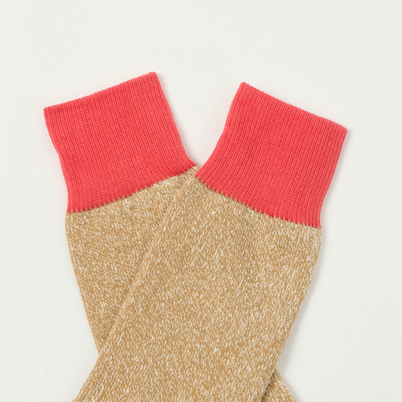 RoToTo Silk & Cotton Double Face Crew Sock - Bittersweet/Beige