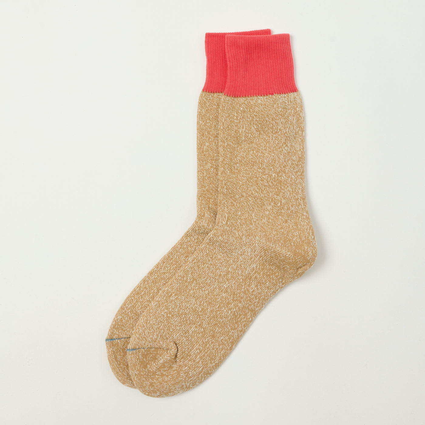 RoToTo Silk & Cotton Double Face Crew Sock - Bittersweet/Beige