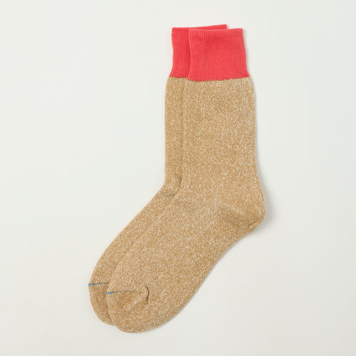 RoToTo Silk & Cotton Double Face Crew Sock - Bittersweet/Beige