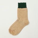 RoToTo 'Silk & Cotton' Double Face Crew Sock - Dark Green/Beige