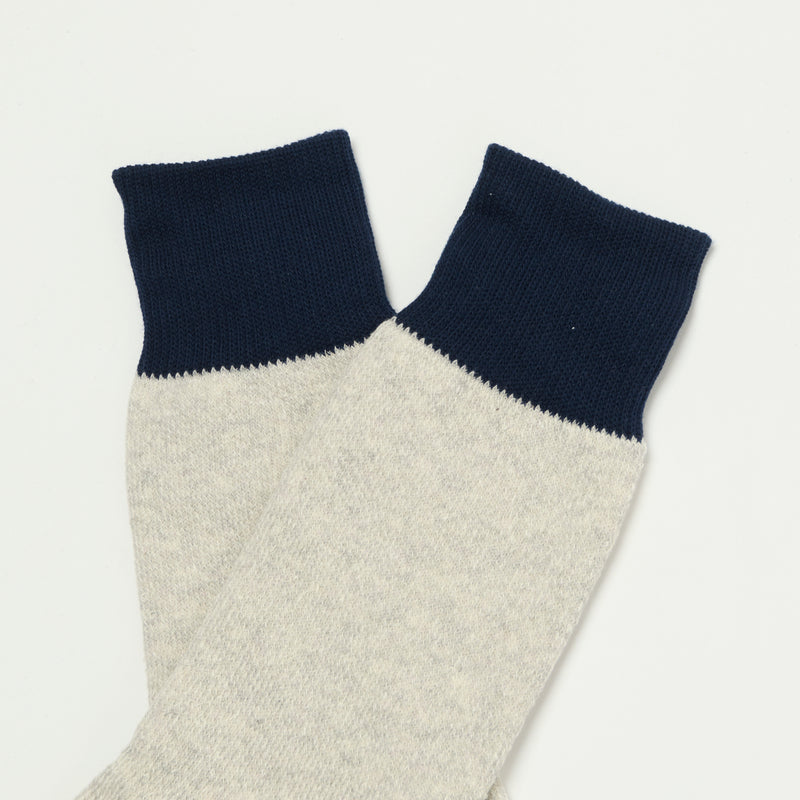 RoToTo 'Silk & Cotton' Double Face Crew Sock - Navy/Light Grey