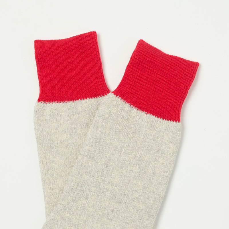 RoToTo 'Silk & Cotton' Double Face Crew Sock - Red/Light Grey