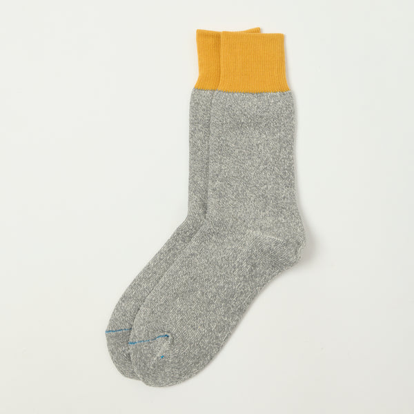 RoToTo 'Silk & Cotton' Double Face Crew Sock - Dark Yellow/Grey