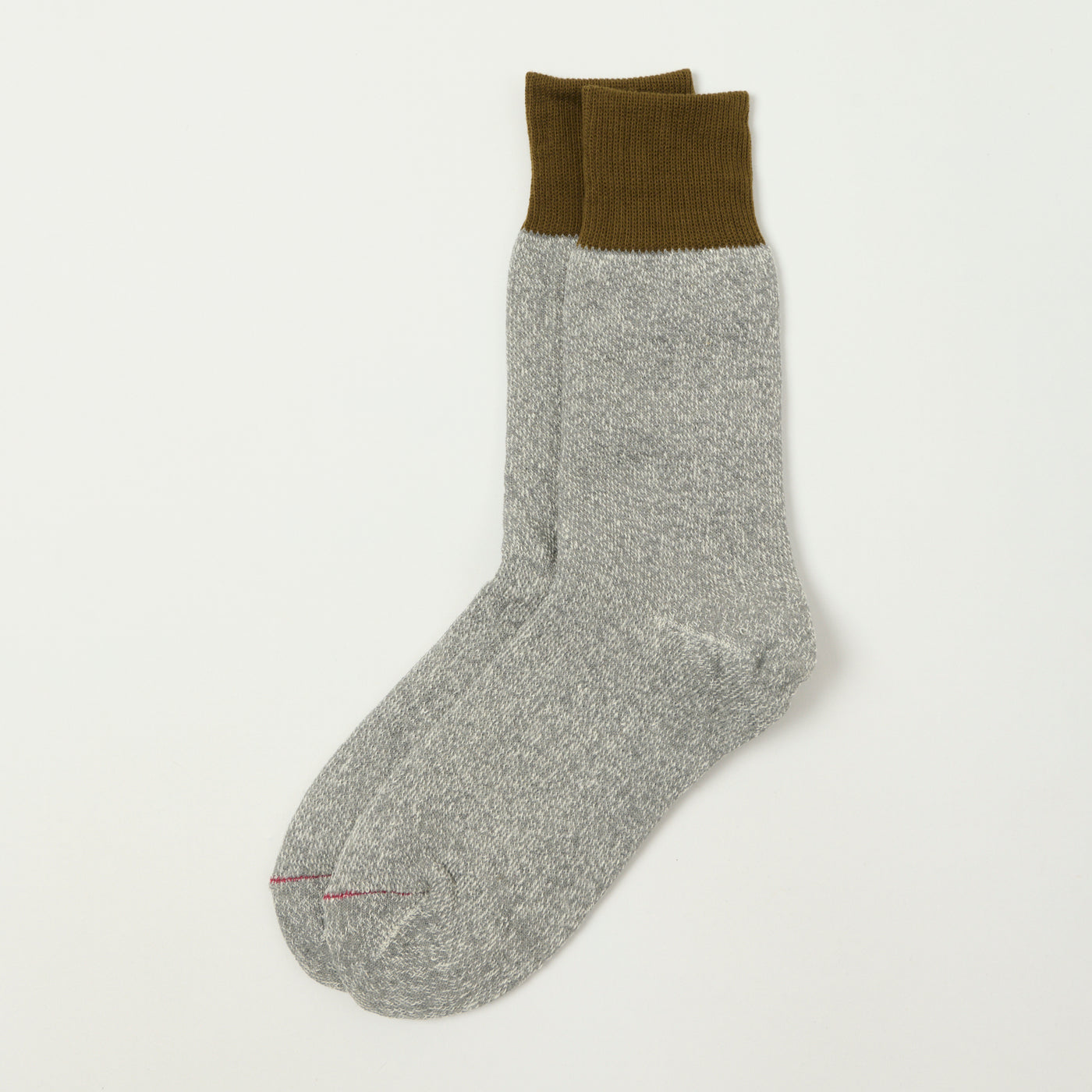 RoToTo Silk & Cotton Double Face Crew Sock - Olive/Grey