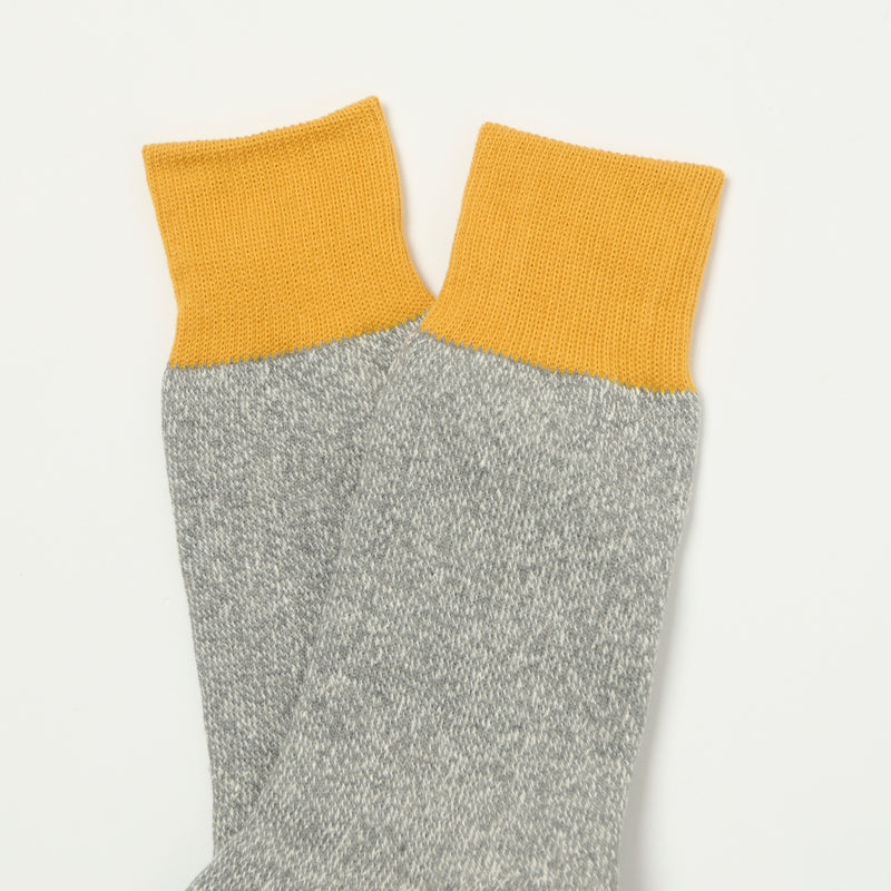 RoToTo 'Silk & Cotton' Double Face Crew Sock - Dark Yellow/Grey