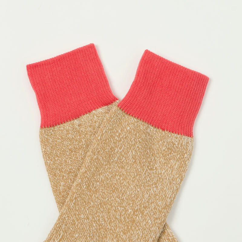 RoToTo 'Silk & Cotton' Double Face Crew Sock - Bittersweet/Beige