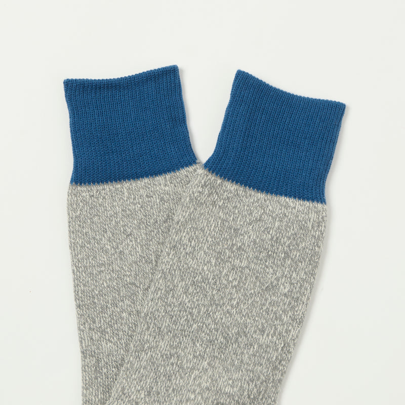 RoToTo 'Silk & Cotton' Double Face Crew Sock - Blue/Grey