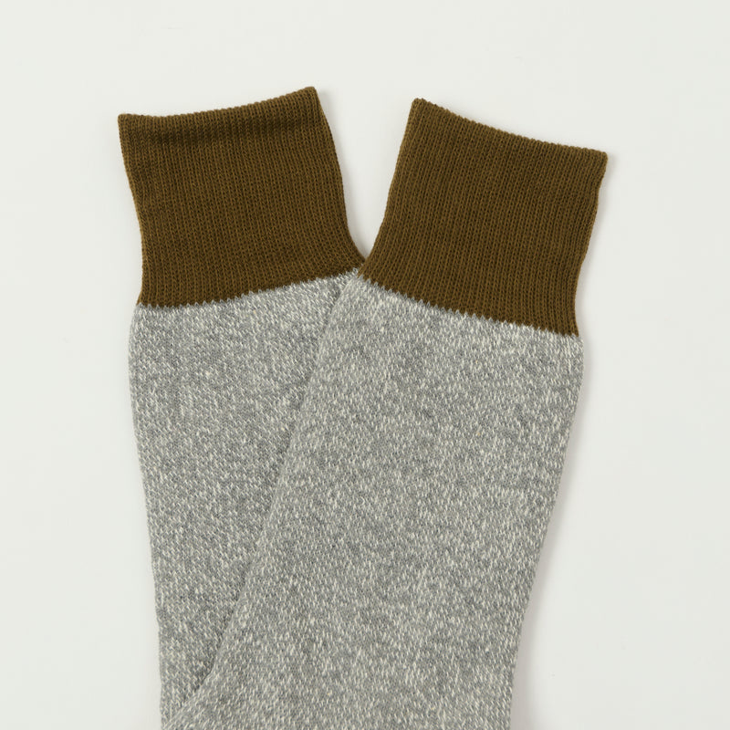 RoToTo 'Silk & Cotton' Double Face Crew Sock - Olive/Grey