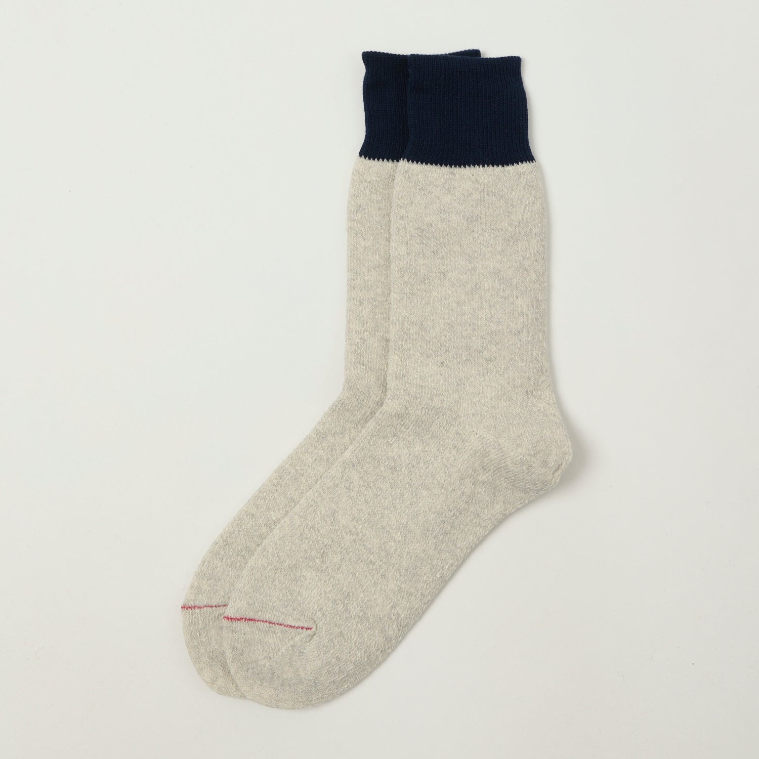 RoToTo Silk & Cotton Double Face Crew Sock - Navy/Light Grey