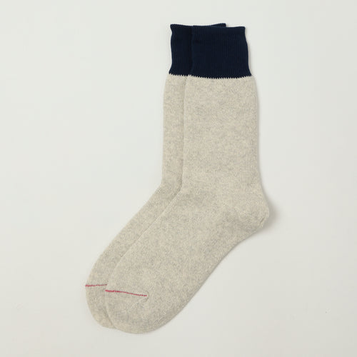 RoToTo Silk & Cotton Double Face Crew Sock - Navy/Light Grey