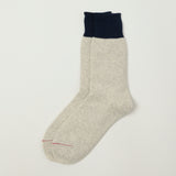 RoToTo 'Silk & Cotton' Double Face Crew Sock - Navy/Light Grey