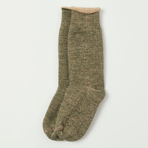RoToTo Double Face Crew Sock - Green/Brown