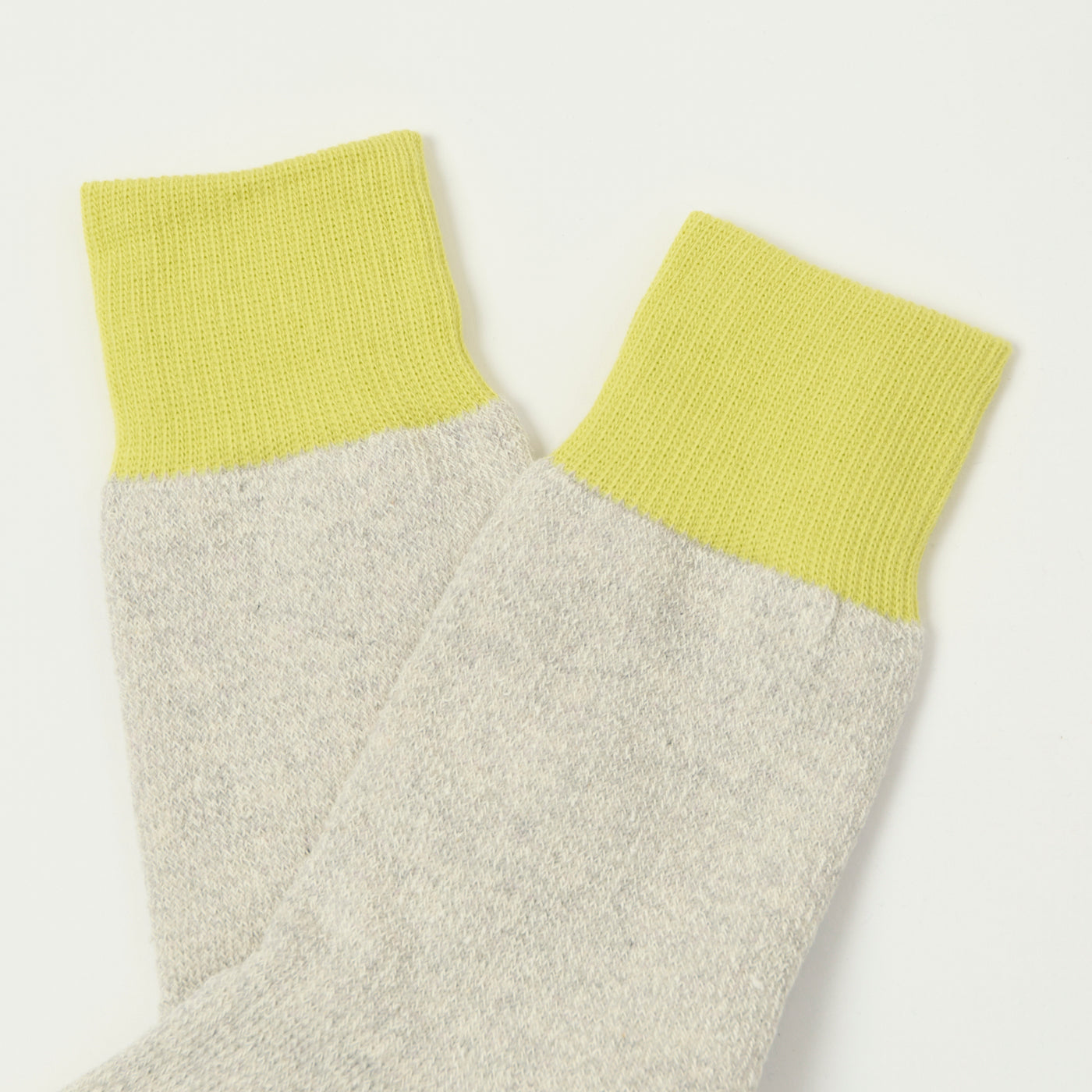 RoToTo Silk & Cotton Double Face Crew Sock - Lime/Light Grey