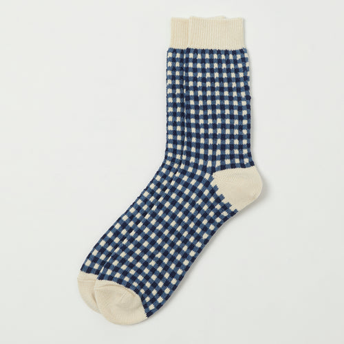 RoToTo Gingham Check Sock - Navy