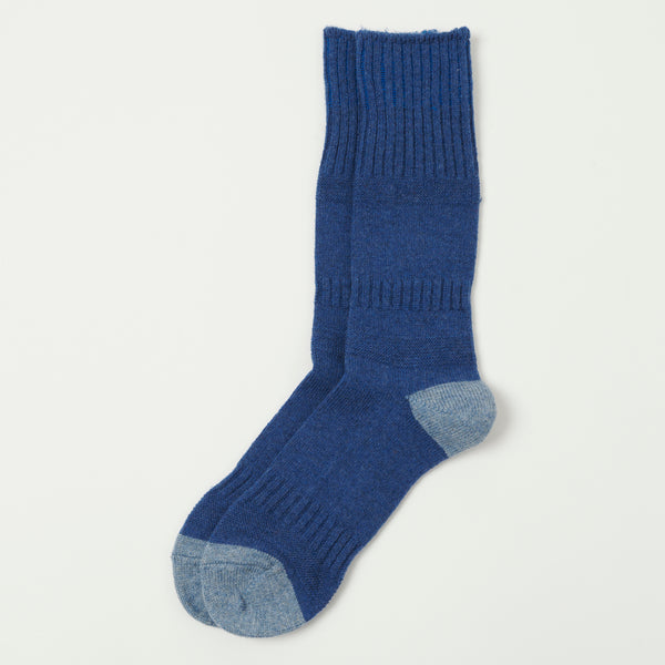 RoToTo Guernsey Pattern Crew Sock - Blue/Light Blue