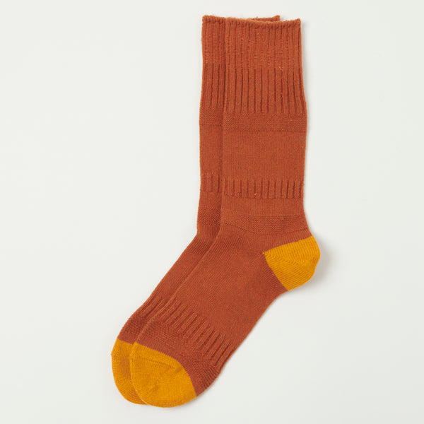 RoToTo Guernsey Pattern Crew Sock - Dark Orange/Yellow