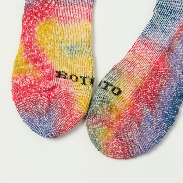 RoToTo Organic Cotton Pile Ankle Sock Tie Dye - Red/Yellow/Blue