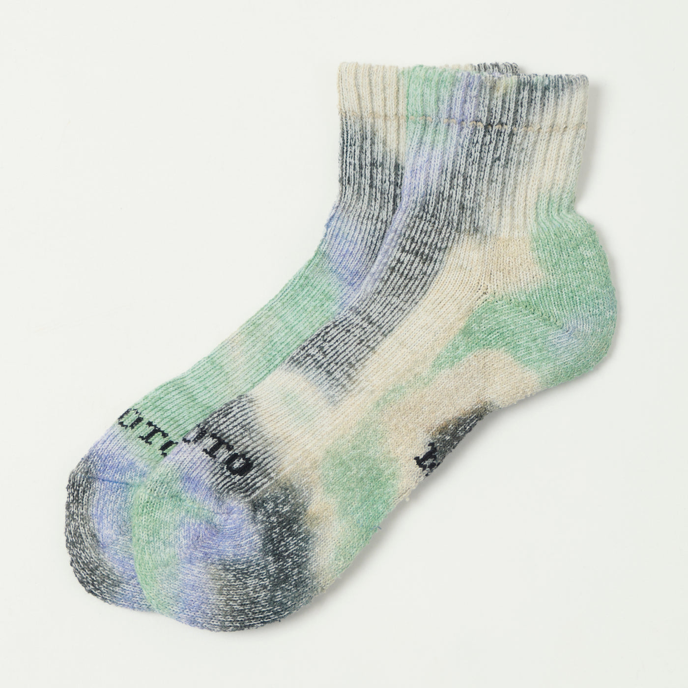 RoToTo Tie Dye  Organic Cotton Pile Ankle Sock - Black/Mint/Purple