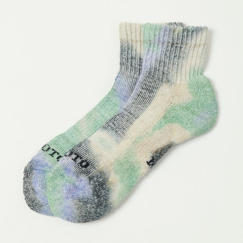 RoToTo Tie Dye  Organic Cotton Pile Ankle Sock - Black/Mint/Purple