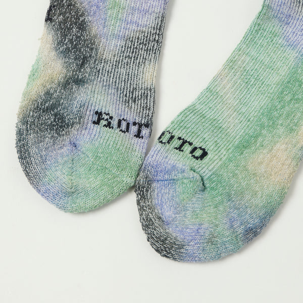 RoToTo Organic Cotton Pile Ankle Socks Tie Dye - Black/Mint/Purple