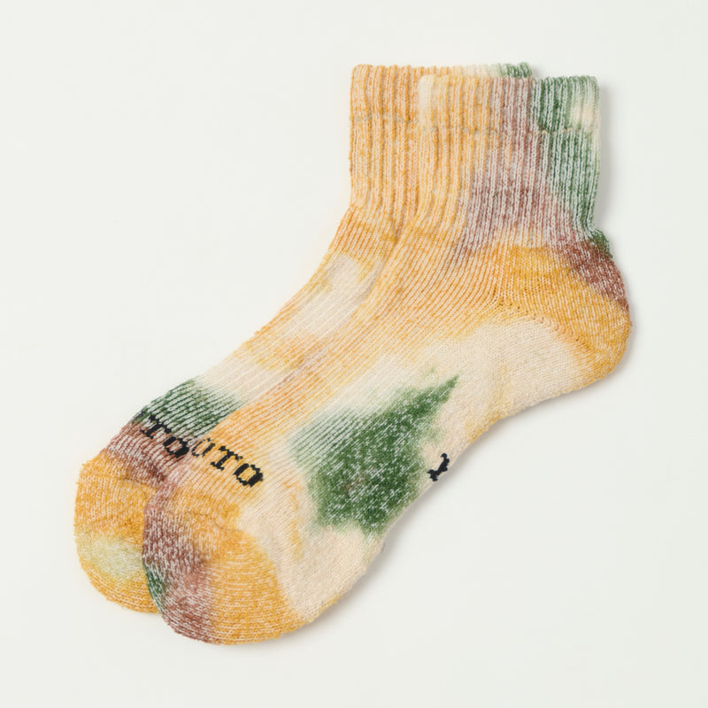 RoToTo Organic Cotton Pile Ankle Socks Tie Dye - Green/Gold/Brown