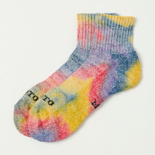 RoToTo Organic Cotton Pile Ankle Sock Tie Dye - Red/Yellow/Blue