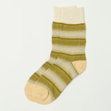 RoToTo Horizontal Stripe Crew Sock - Light Olive