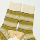 RoToTo Horizontal Stripe Crew Sock - Light Olive