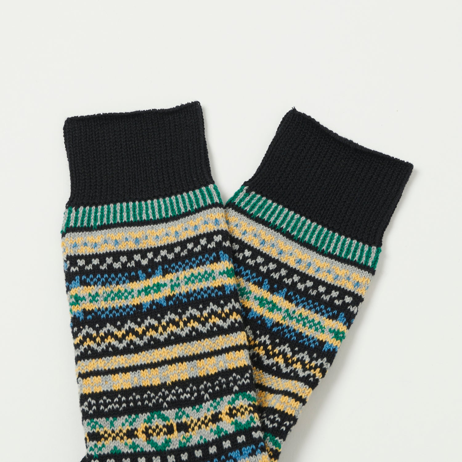 RoToTo Fairisle Jacquard Crew Sock - Black
