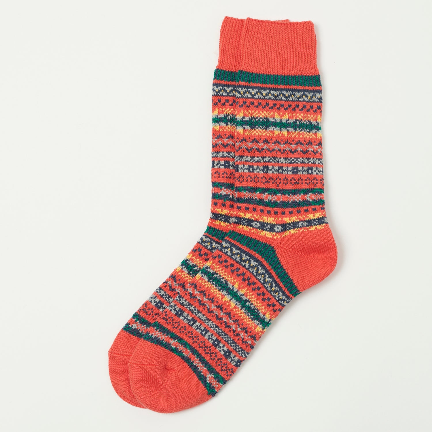 RoToTo Fairisle Jacquard Crew Sock - Red