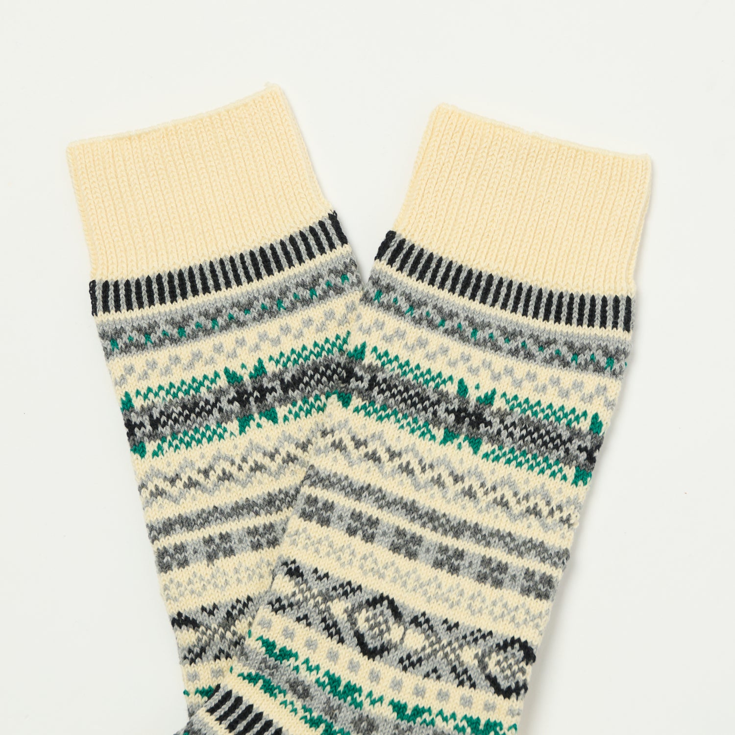 RoToTo Fairisle Jacquard Crew Sock - Ivory