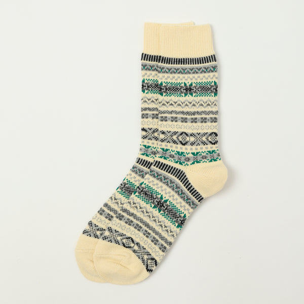 RoToTo 'Fairisle' Jacquard Crew Sock - Ivory