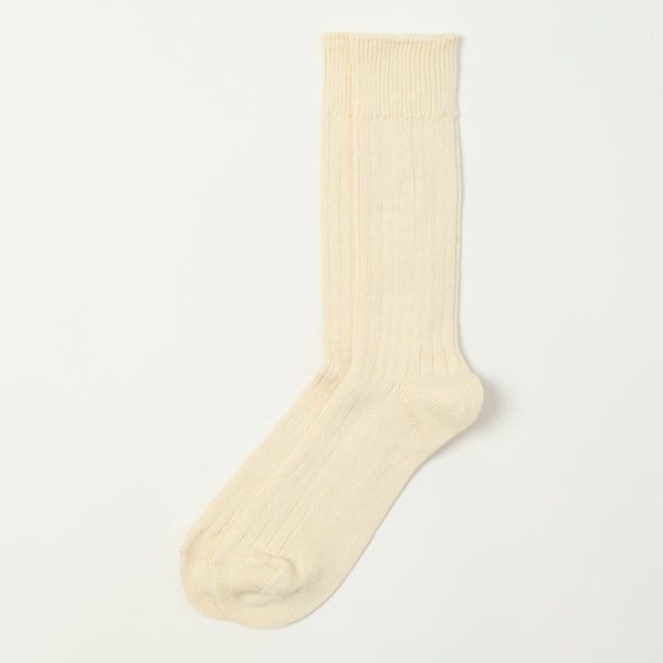 RoToTo Linen Cotton Ribbed Crew Sock - Ecru