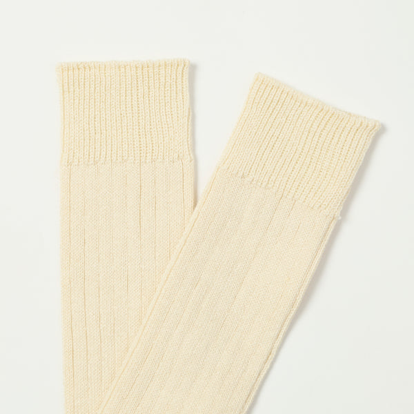 RoToTo Linen Cotton Ribbed Crew Sock - Ecru