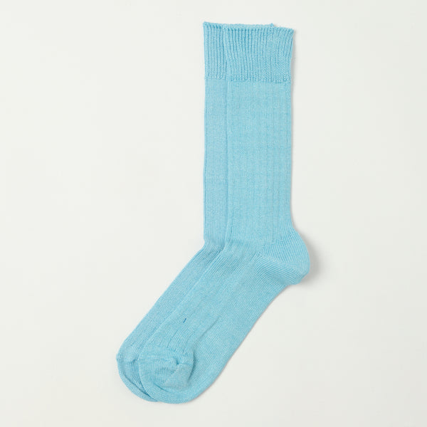 RoToTo Linen Cotton Ribbed Crew Sock - Sky Blue