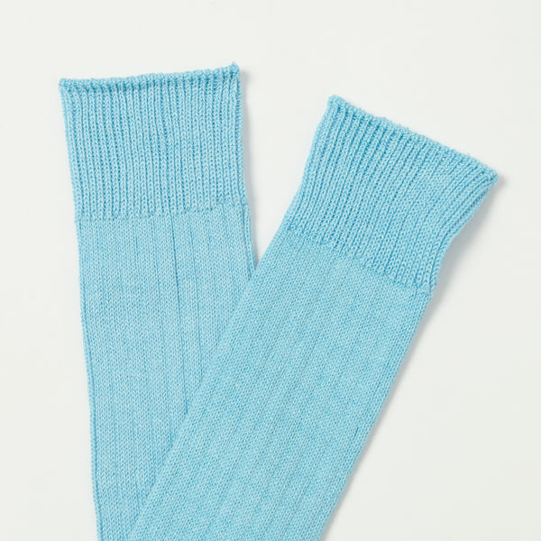 RoToTo Linen Cotton Ribbed Crew Sock - Sky Blue