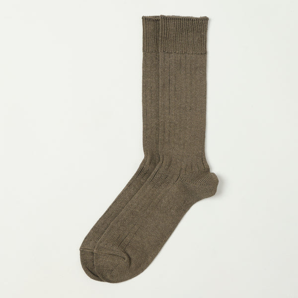 RoToTo Linen Cotton Ribbed Crew Sock - Dark Grey