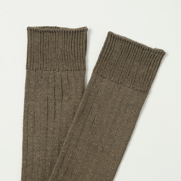 RoToTo Linen Cotton Ribbed Crew Sock - Dark Grey