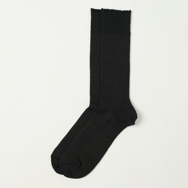 RoToTo Linen Cotton Ribbed Crew Sock - Black