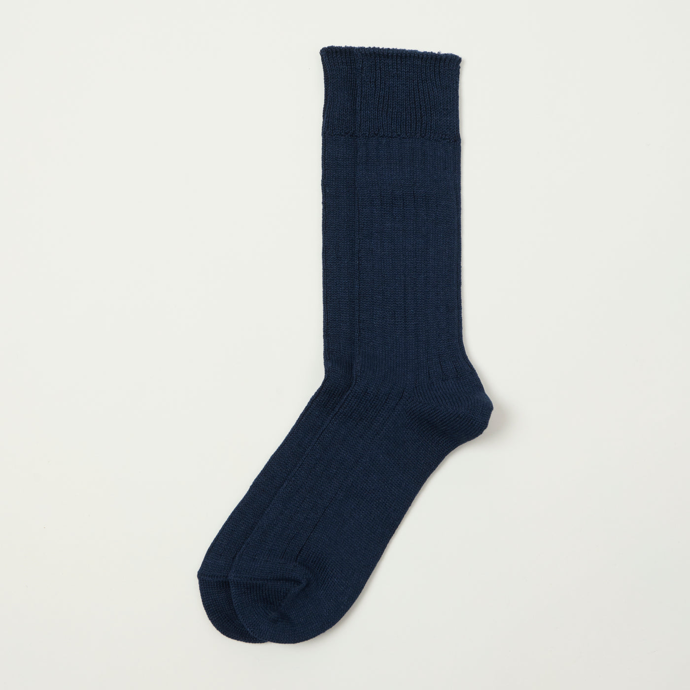 RoToTo Linen Cotton Ribbed Crew Sock - Navy
