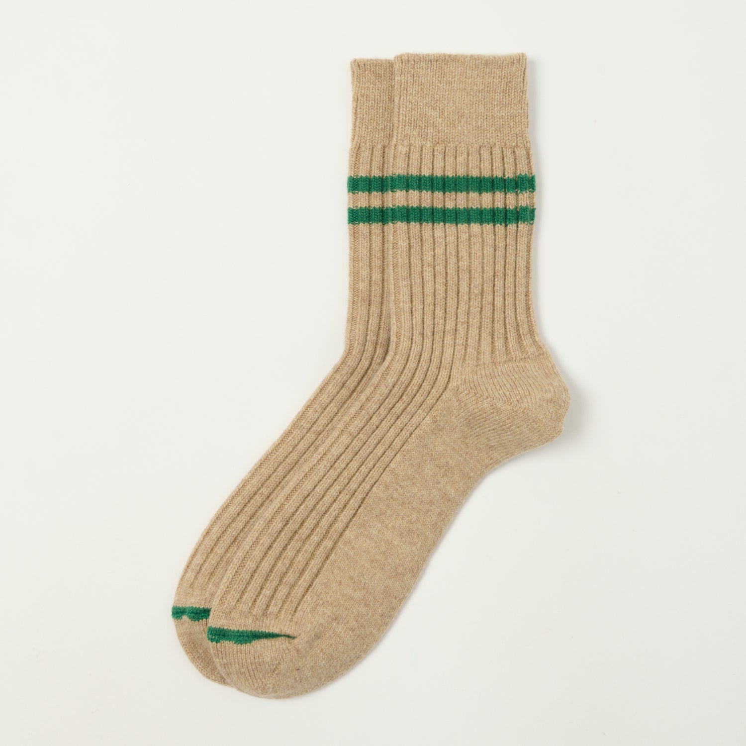 RoToTo Merino Lambs Wool Stripe Sock - Beige/Green | SON OF A STAG
