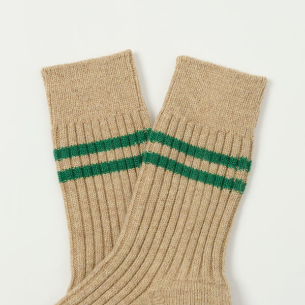 RoToTo Merino Lambs Wool Stripe Sock - Beige/Green