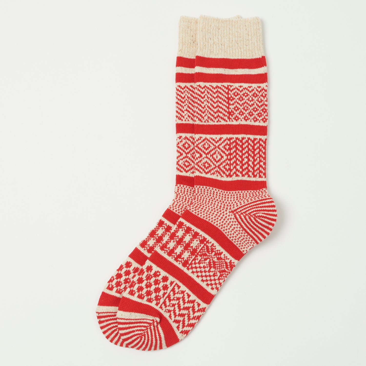 RoToTo Multi Jacquard Sock - Ivory/Red