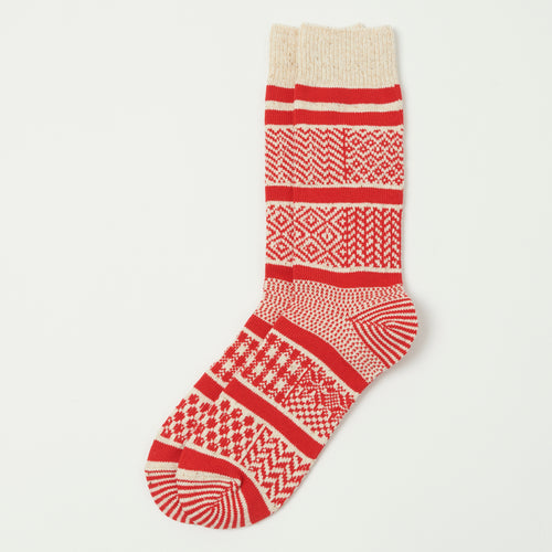 RoToTo Multi Jacquard Sock - Ivory/Red