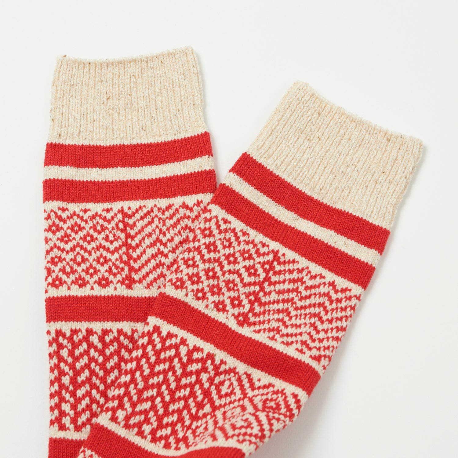 RoToTo Multi Jacquard Sock - Ivory/Red
