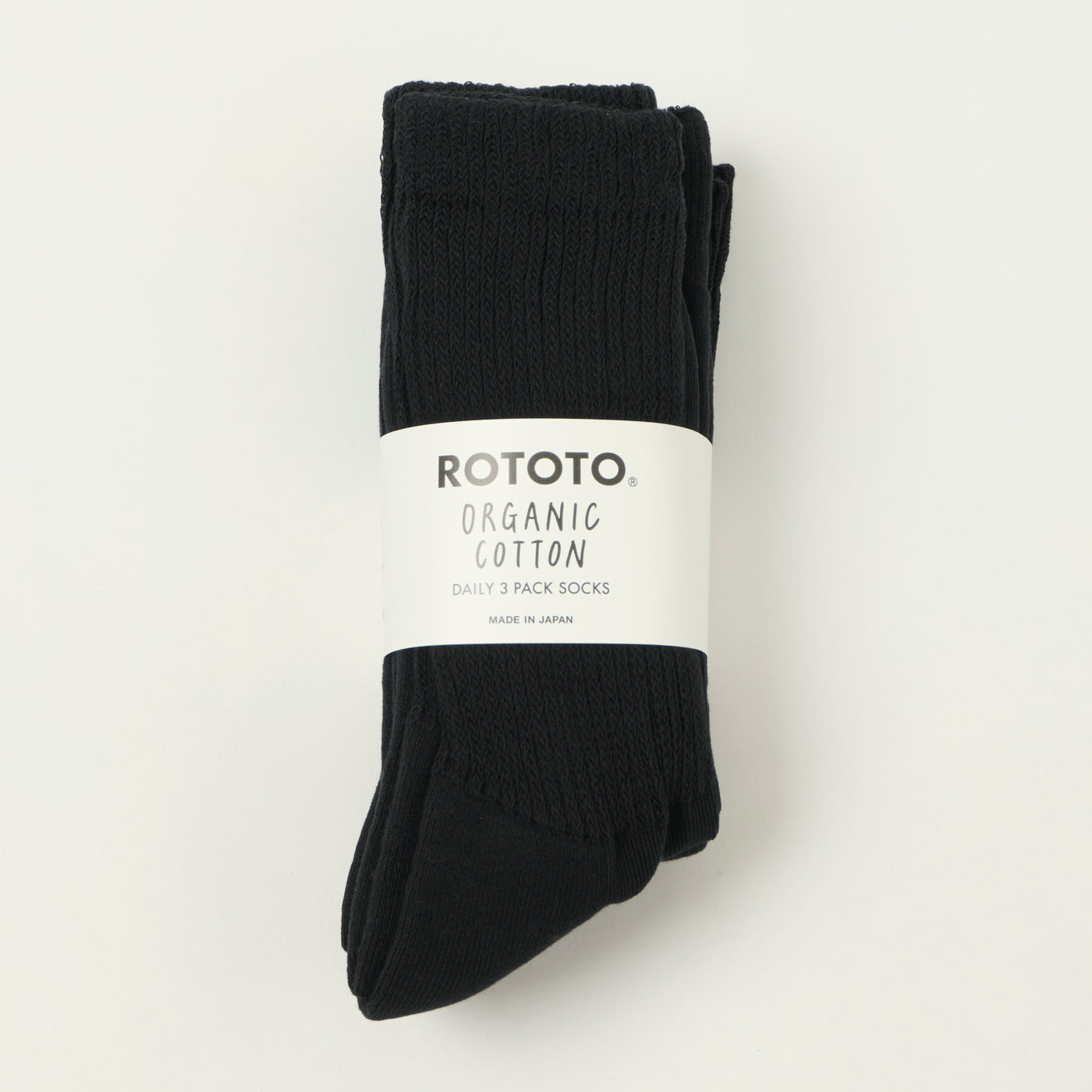 Rototo Organic Daily 3 Pack Crew Socks - Black