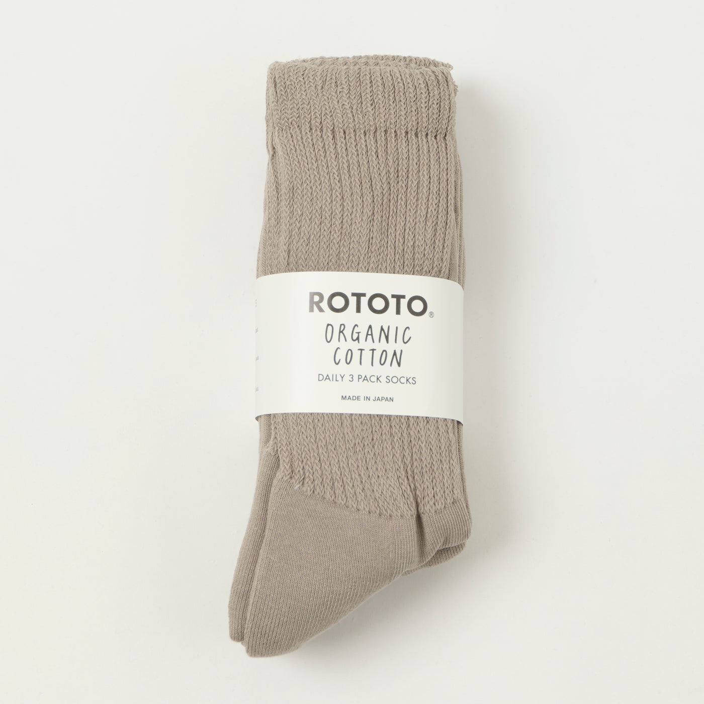 Rototo Organic Daily 3 Pack Crew Socks - Greige