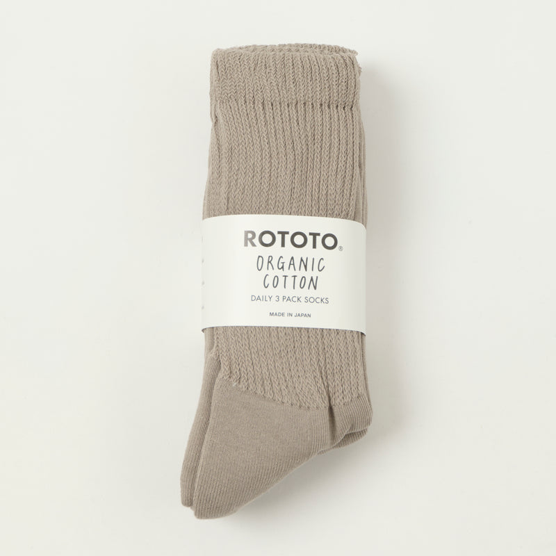 Rototo Organic Daily 3 Pack Crew Socks - Greige