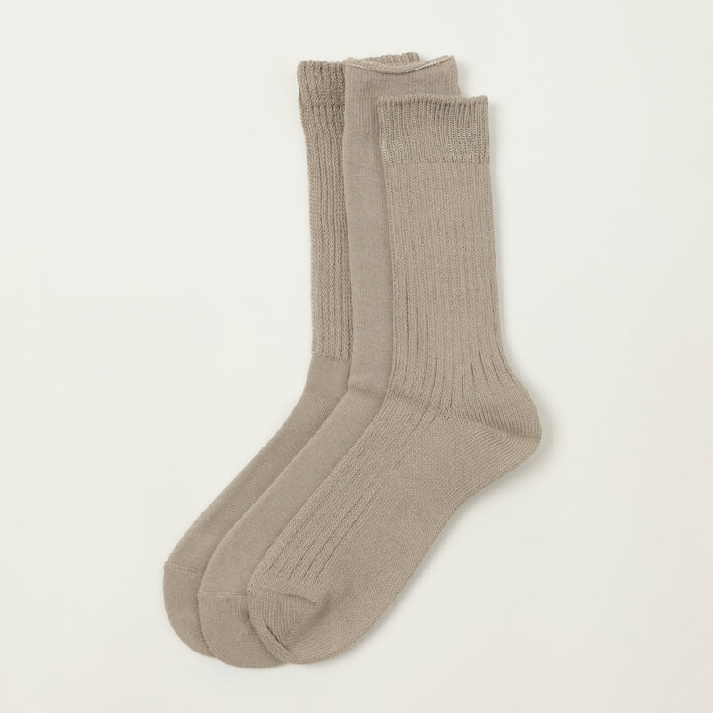 Rototo Organic Daily 3 Pack Crew Socks - Greige