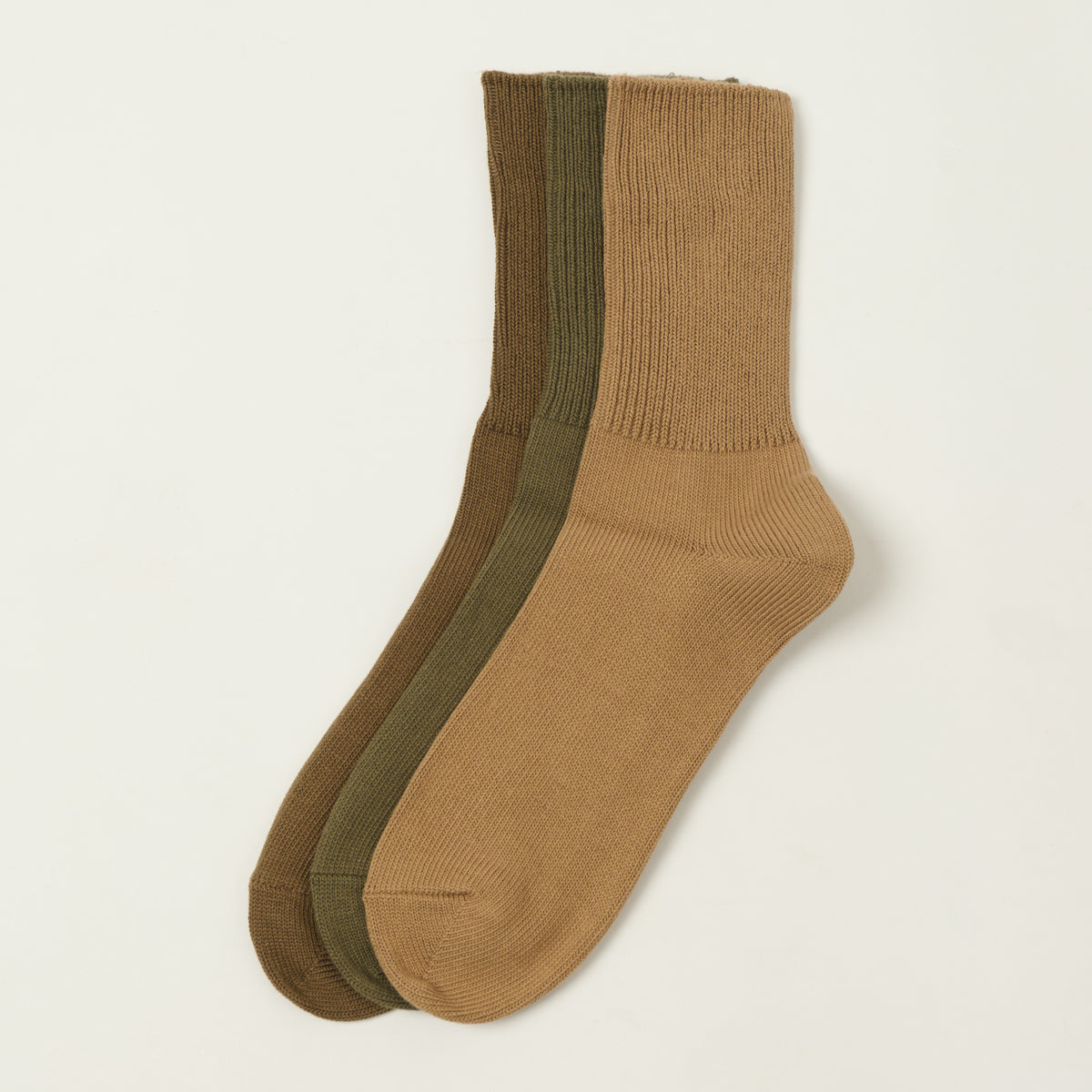 RoToTo Organic Daily 3 Pack Ribbed Crew Sock - Khaki Tones